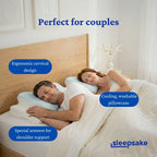 Couple sleeping with Sleepsake Butterfly pillow showcasing that it has cooling, washable pillowcase and a ergonomic cervical design