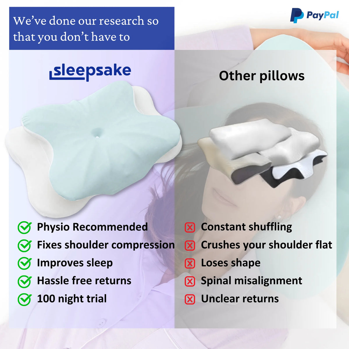 Sleepsake Butterfly Pillow vs other pillows: physio recommended and fixes shoulder compression, while others crush your shoulder and lose shape