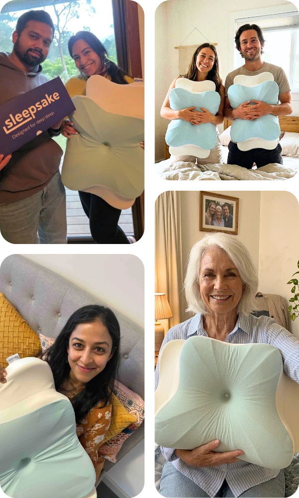 Masonry of people using Sleepsake Butterfly Pillow for comfort and support in different settings.