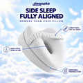 Sleepsake memory foam knee pillow in white – contoured leg pillow for side sleepers with an adjustable strap