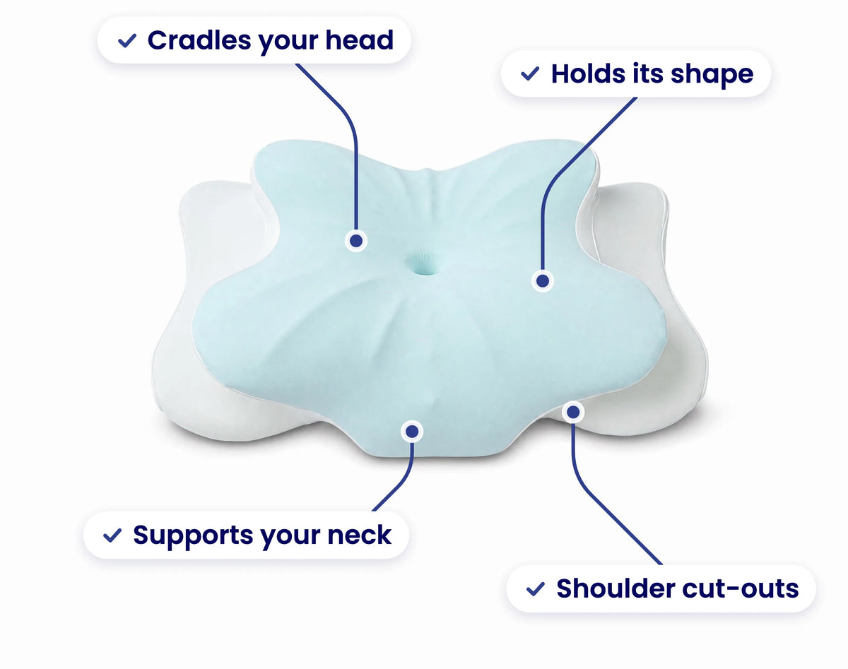 The Sleepsake Butterfly Pillow cradling your head, supporting your neck and giving your shoulder room to sink in, night after night